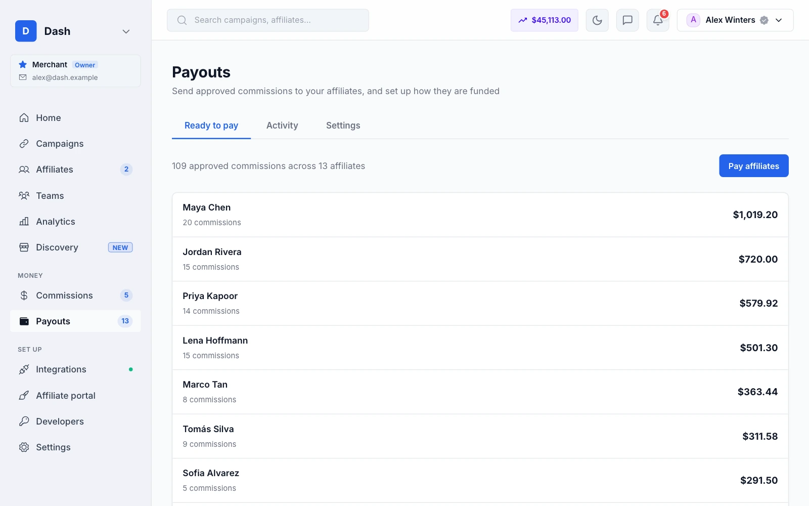 The LinkJolt Payouts page